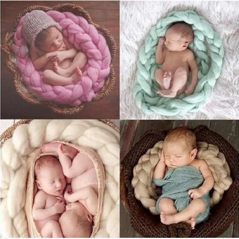 Cute Baby Photography Props Blankets Wool Newborn Sleeping Mats Twist Babies Sleeping Carpet Plait Photo Cushion Pad Swaddling