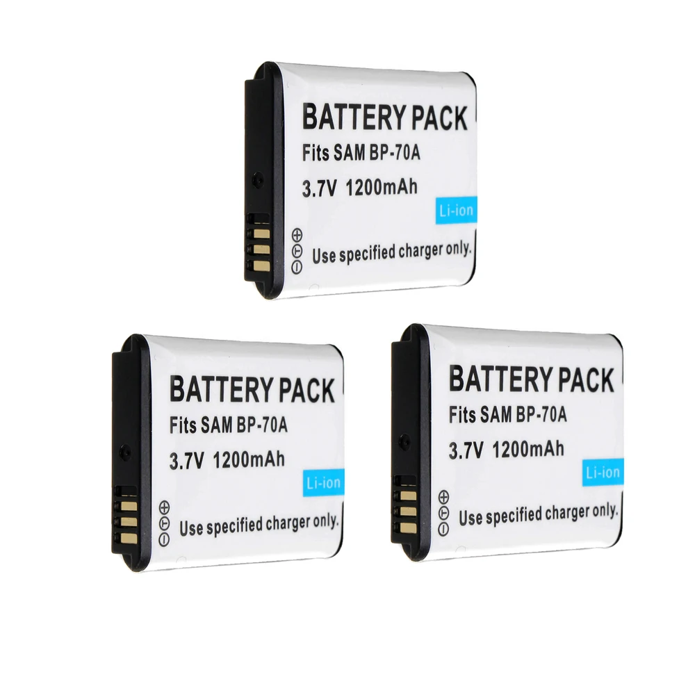 3Pcs BP70A BP-70A 1200mAh Camera Battery for Samsung ST60 ST61 ST70 ST71 ES65 ES67 ES70 ES71 ES73 ES74 SL50 SL600 SL605 PM189