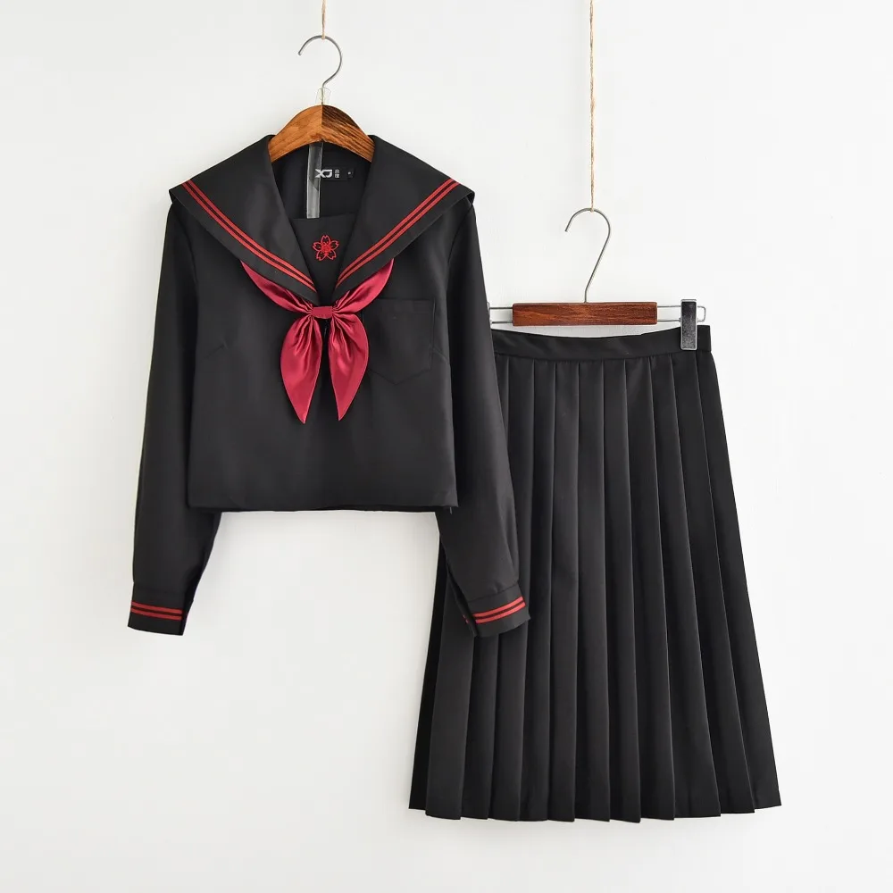 Dunkler Dämon japanisch jk setzt Schuluniform Mädchen Sakura bestickt Herbst High School Frauen Neuheit Matrosen anzüge Uniformen xxl