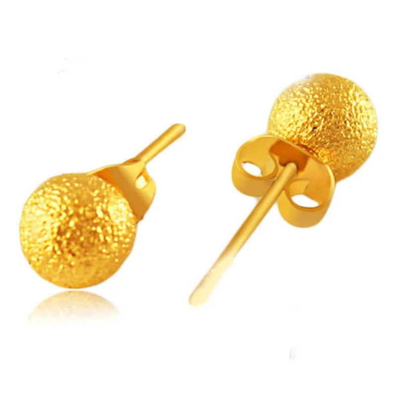 OMHXFC Wholesale European Fashion Woman Girl Party Wedding Gift 8mm Beads Balls 18KT Gold Stud Earrings ER121