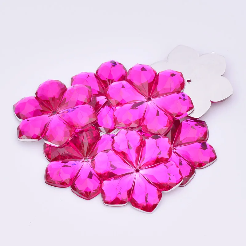 JUNAO 28mm Sewn Crystal AB Large Flower Rhinestones Big Strass Applique Sewing Acrylic Gems Flat Back Crystal Stones For Crafts