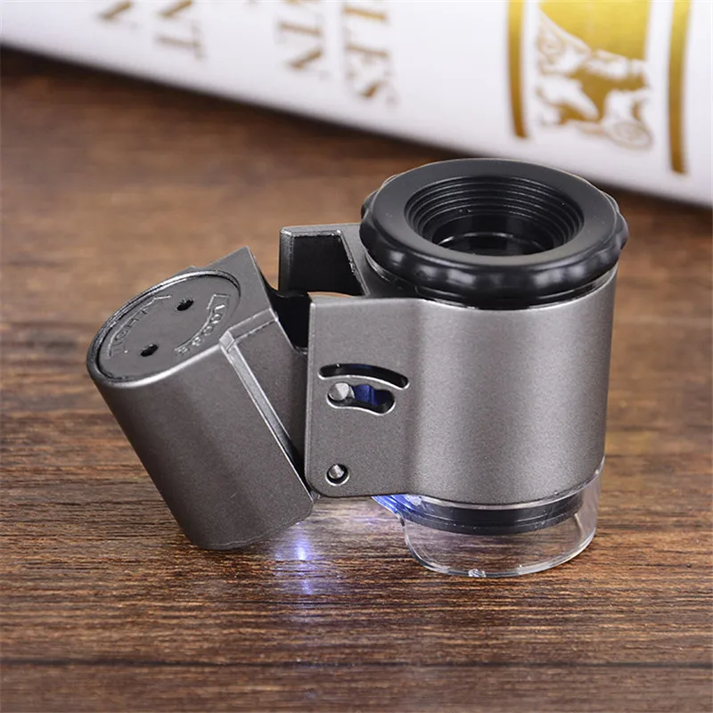 50x Handheld Mini Pocket Microscope Loupe Jeweler Magnifier With LED Light And UV Lamp