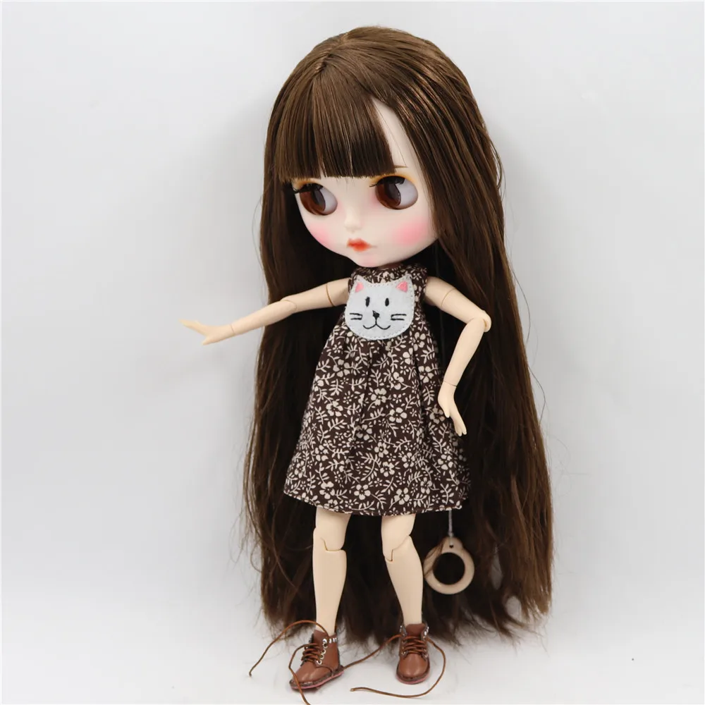 ICY DBS Blyth doll white skin joint body Dark brown hair new matte face with eyebrows Lip gloss BL0521