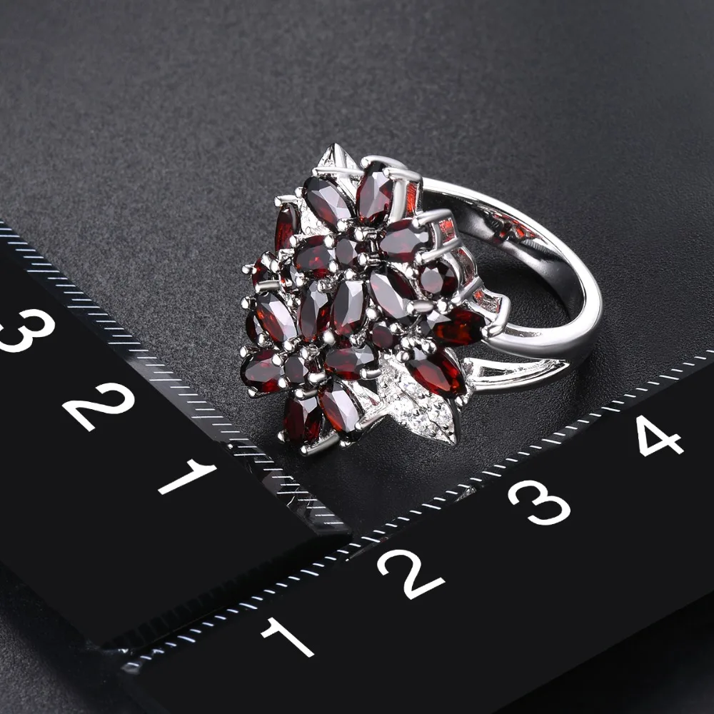 Hutang 5.26ct Cluster Garnet Women\'s Ring Solid 925 Sterling Silver Natural Red Gemstone Rings Fine Elegant Jewelry for Gift