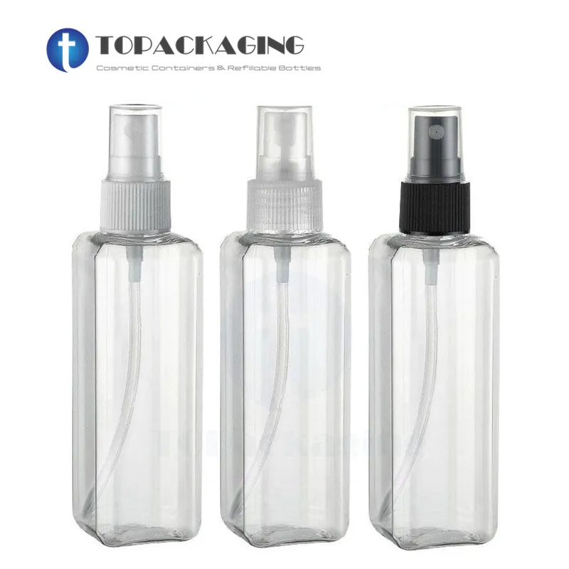 

30PCS*100ML Square Clear Plastic Spray Pump Bottle Empty Cosmetic Container Sample Perfume Refillable Packing Fine Mist Atomizer