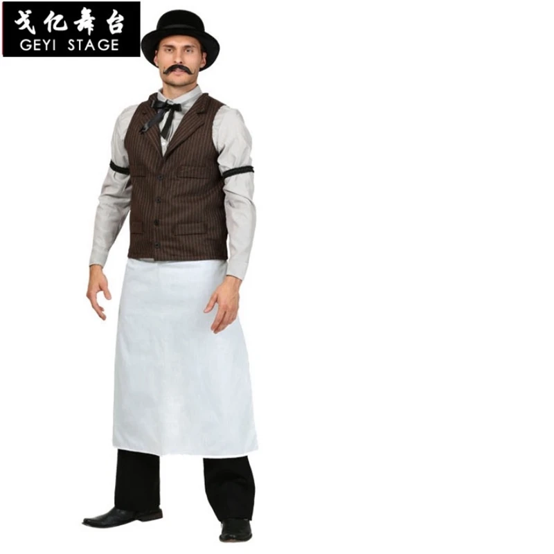 new bar waiter uniform costumes for men halloween costumes carnival cosplay waiter party role play for adult men