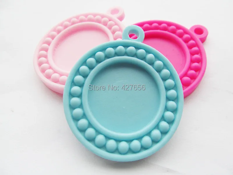 

10pcs Pink/Hot Pink/Light Blue Flatback Resin Round Charm Finding,Beads Border Base Setting Tray Bezel, for 25mm Cabochon/Cameo