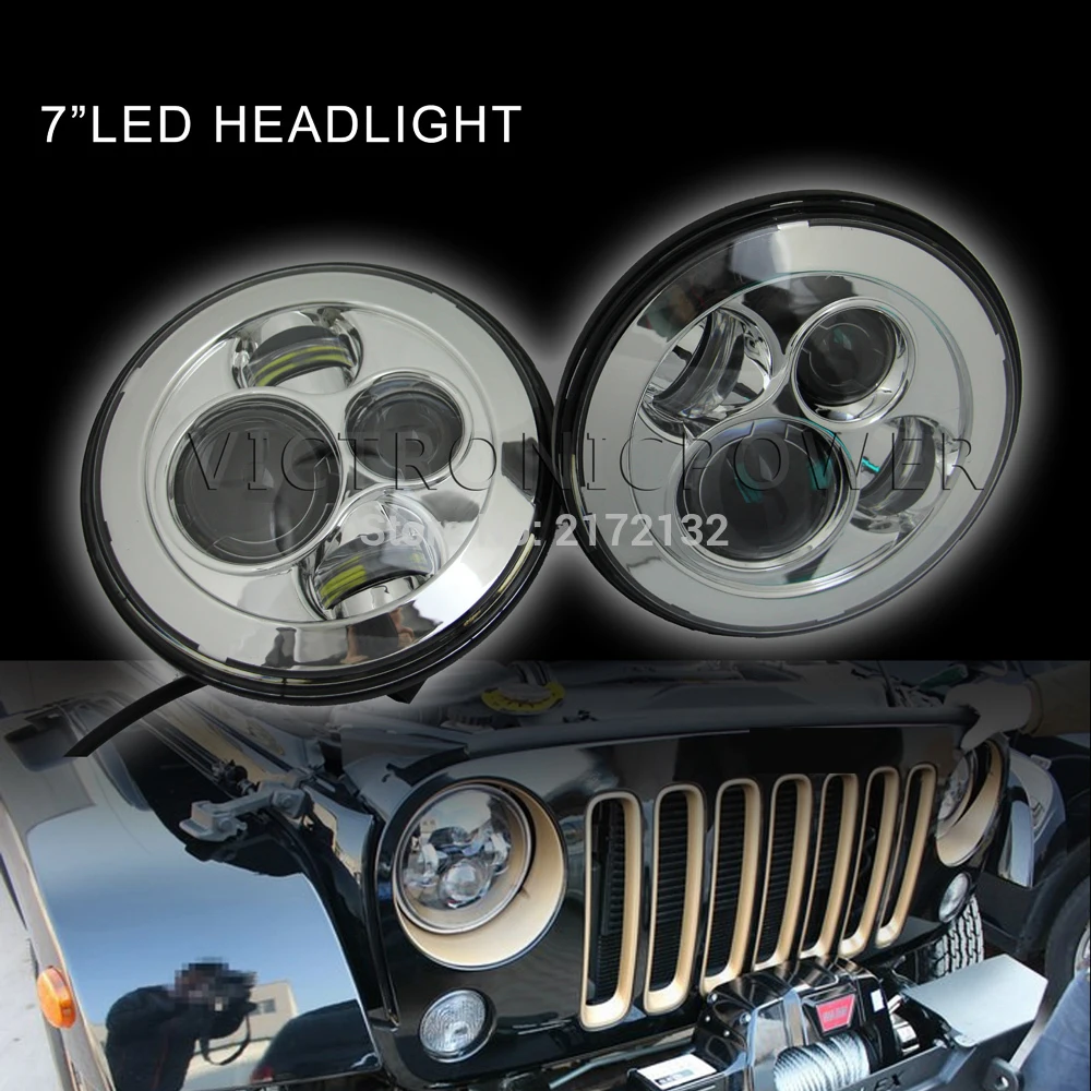 

Promotion One pair 7" round 7inch led headlight with H4 H13 connector for jeep wrangler