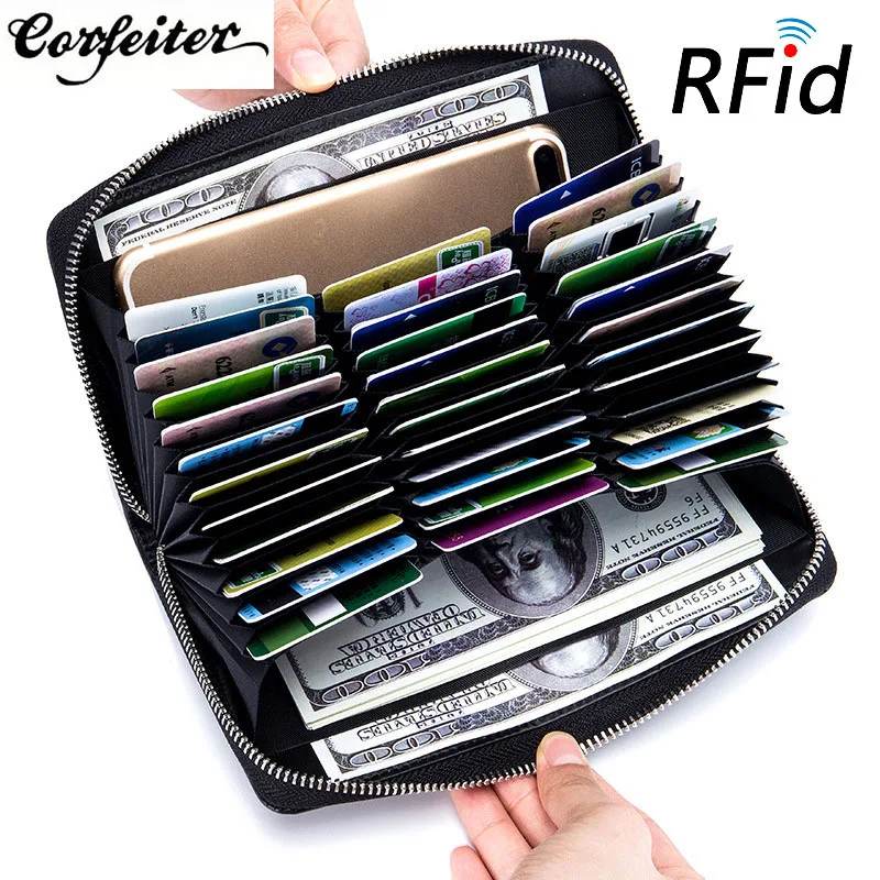 Corfeiter Genuine Leather RFID Blocking Credit Card Holder Men Organizer Travel Passport Purse Business Cardholder Women  WALLET