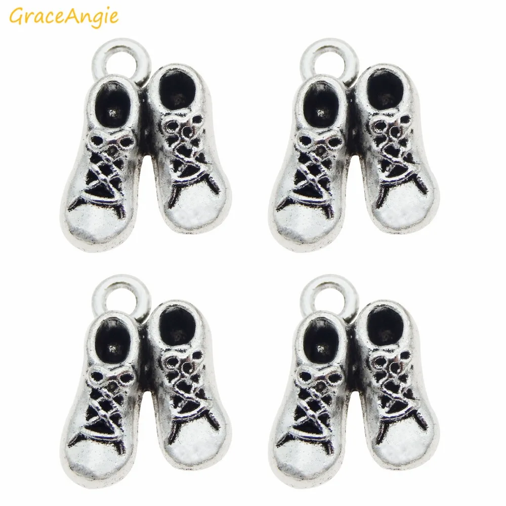 

GraceAngie 50pcs/lot Mini Antiqued Shoes Sneaker Cute Charm Alloy Necklace Pendant Jewelry Bracelet DIY Accessory