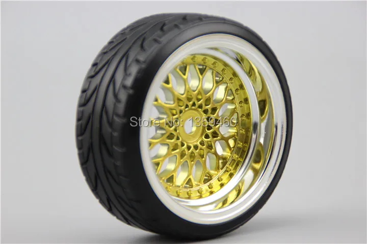 4pcs RC Hard Pattern Drift  Tires Tyre Wheel Rim Y12CG  3/6/9mm offset (Chrome+Painting Gold) fits for 1:10 Drift Car