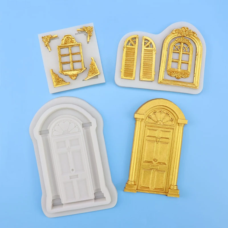 Retro Palace Door Windows Mould Silicone Mold Fondant Cake Decorating Tool Gumpaste Sugarcraft Chocolate Forms Bakeware