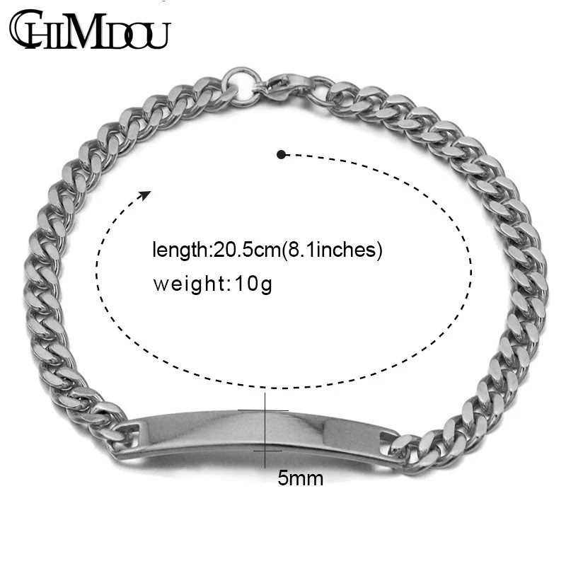 CHIMDOU Silver Color Stainless Steel Bracelet Women Jewelry Curb Chain Blank ID Bracelet Fashion Jewellery AB143