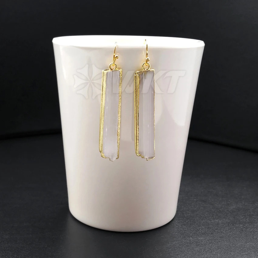 WT-E341 Wholesale Natural Gold Edged Selenite Earrings Crystal Fashion Elongated Jewelry New Design For Women Earrings