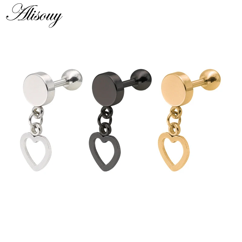 Alisouy 2 PC Star สามเหลี่ยมสแควร์รอบจี้หัวใจผู้หญิงผู้ชาย EAR STUD ต่างหูสแตนเลส Tragus กระดูกอ่อน Helix Piercing