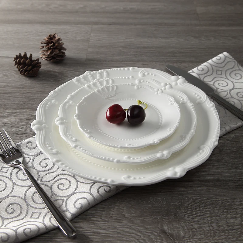 6\'\' 8\'\' 10 \'\' Royal Crown Relief Ceramic Dinner Plate Set Porcelain Main Dish Serving Tray Tableware For Restaurant Home Cafe