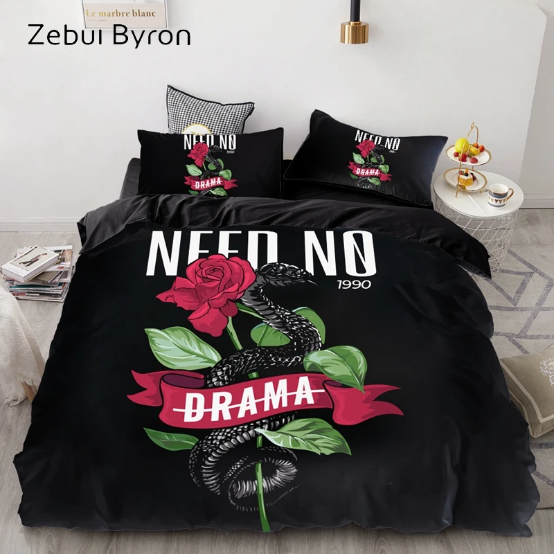 3D Bedding Set AU Custom/Europe,Duvet Cover Set USA Queen/King,Quilt/Blanket Cover Set,Bedclothes Black Viper Rose,drop ship