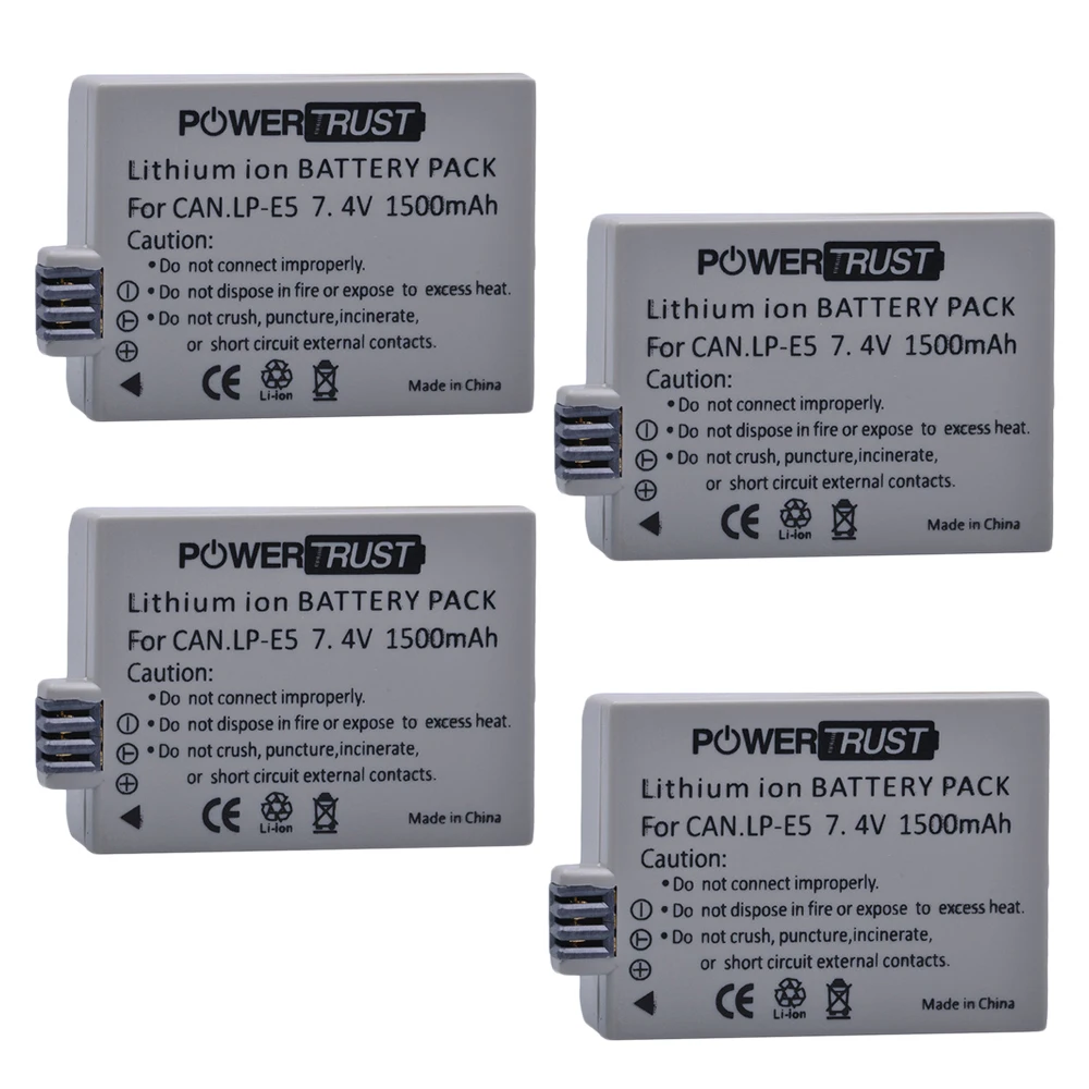 PowerTrust 4PCS 1500mAh LP-E5 LPE5 LP E5 Battery +LCD Dual USB Charger for Canon EOS 450D 500D 1000D Kiss X3 Kiss F Rebel Xsi