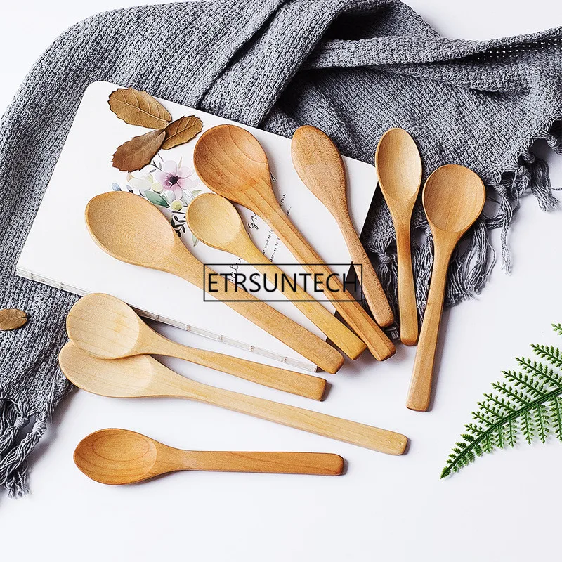 500pcs/lot Small Wooden Spoons Natural Eeo-Friendly Mini Honey Spoons Kitchen Mini Coffee Teaspoon Kids Ice Cream Scoop 7.5-13cm