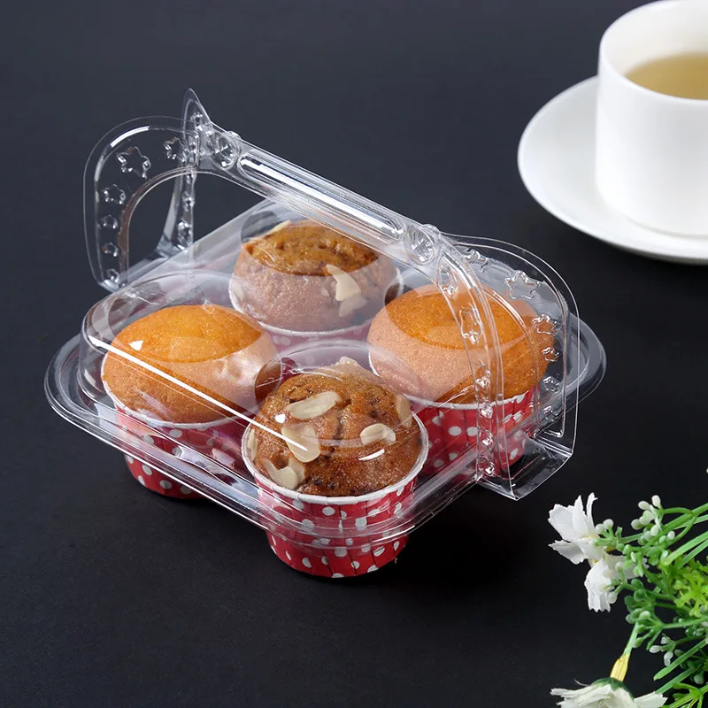 

100pcs/lot plastic packaging box transparent 4 grid small cake hand basket