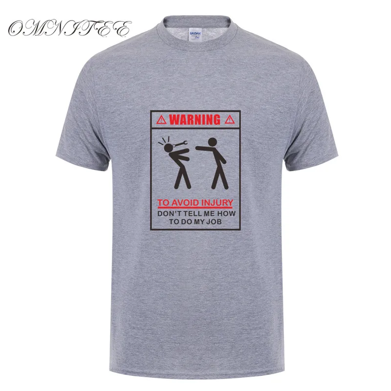 Summer Men Warning To Avoid Injury T Shirts Mens Cotton Short Sleeve T-shirt Mechanic Engineer Man Tshirt Top Tees OZ-167