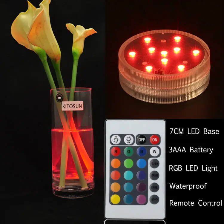 Mini Battery Operated Remote Controlled 10 Multicolors SMD LED Vase Lights,Submersible Led Light,Waterproof Floralyte Lights