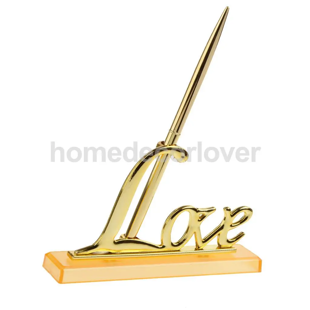 Wedding Signing Pen with Gold Plated Metal Love Holder Party Pen Set