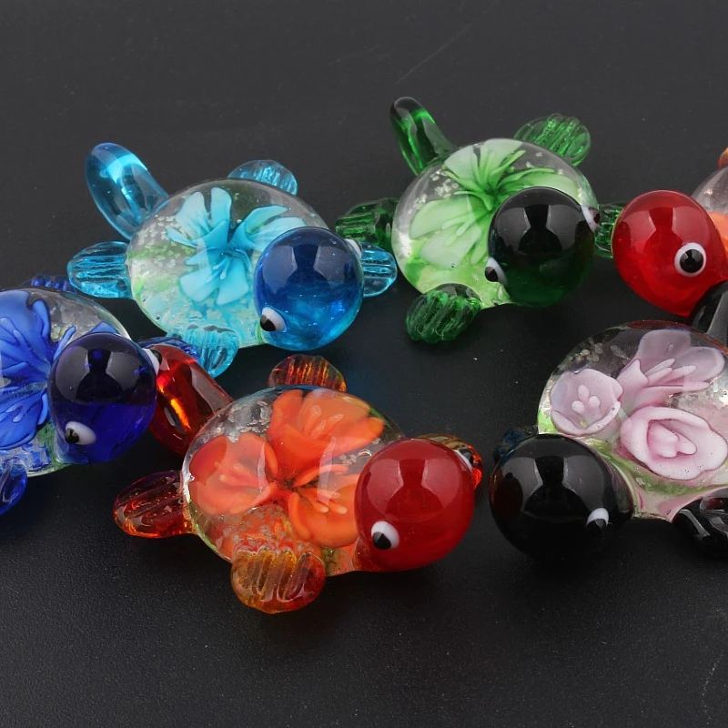 Qianbei Wholesale 6pcs Handmade Murano Lampwork Glass Mix Color Cartoon Turtle Pendant For Necklace