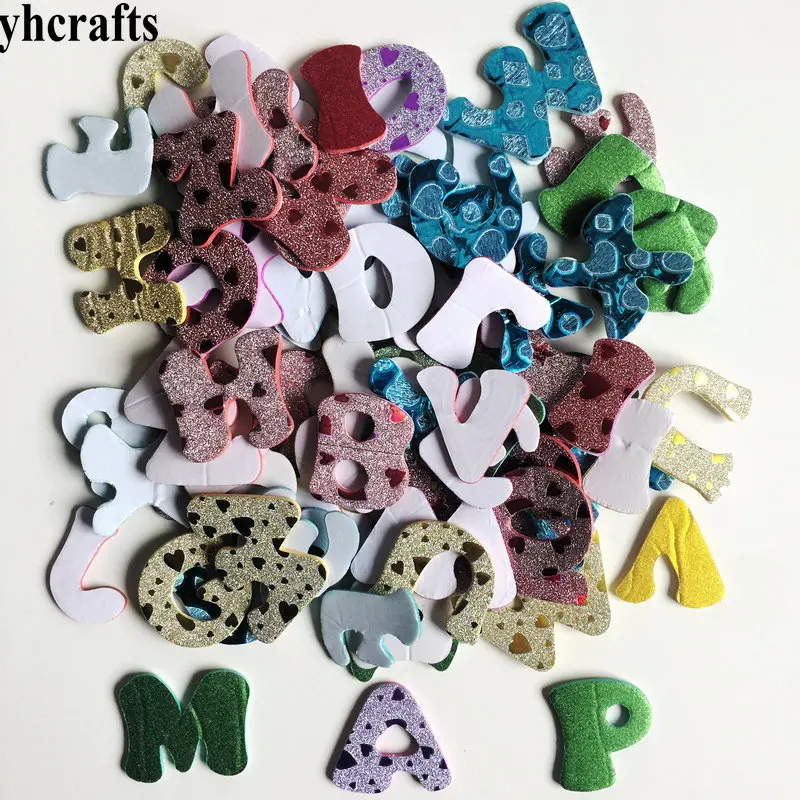 1bag/LOT,New printed shiny A-Z letters alphabet foam stickers Kindergarten craft diy toys Self learning Teach your own Creative