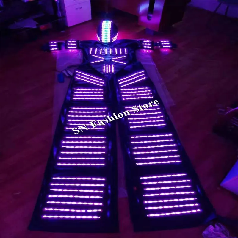 

L97 Mens RGB light robot costumes dance led costumes ballroom luminous glowing party stage wears led suit stilts show led helmet