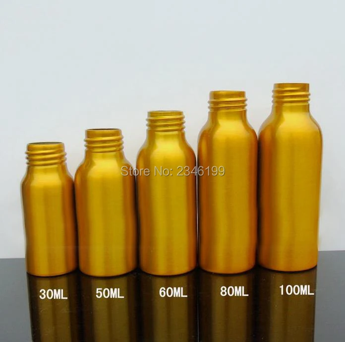 30ml 50ml 60ml 80ml 100ml Gold High Grade Aluminum Essencial Bottles Cosmetic Liquid Aluminum Refillable Containers,25pcs/lot