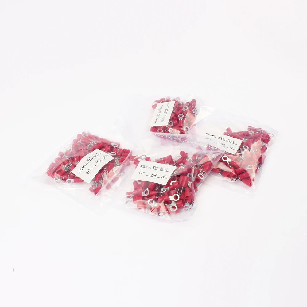100 PCS/SET RV1.25-3 RV1.25-4 RV1.25-5 RV1.25-6 Rot Ring Isolierte Draht Elektrische Crimp Terminal Kabel Draht Stecker