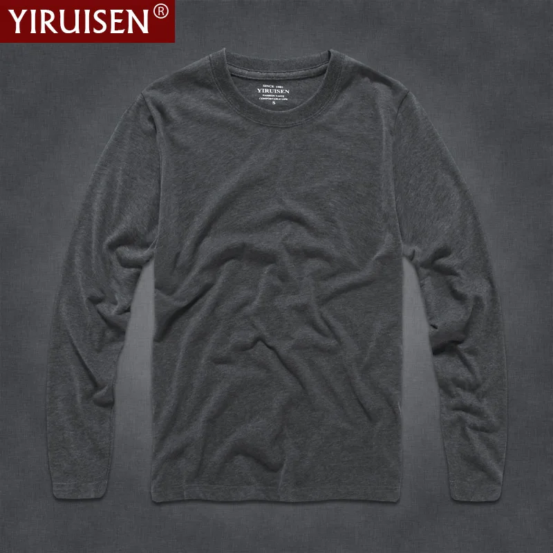 YiRuiSen Brand Mens Solid Long Sleeve T Shirt 2018 Fashion100% Cotton S-3XL O-neck Long T-shirt Men Clothing Autumn Wear Tshirt