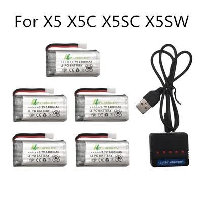 Limskey 3.7V 1400mAh LiPo Battery for SYMA X5SW X5SC X5HW X5HC X5UW battery with Charger RC Drone 3.7 V 1400 mah Lipo Battery