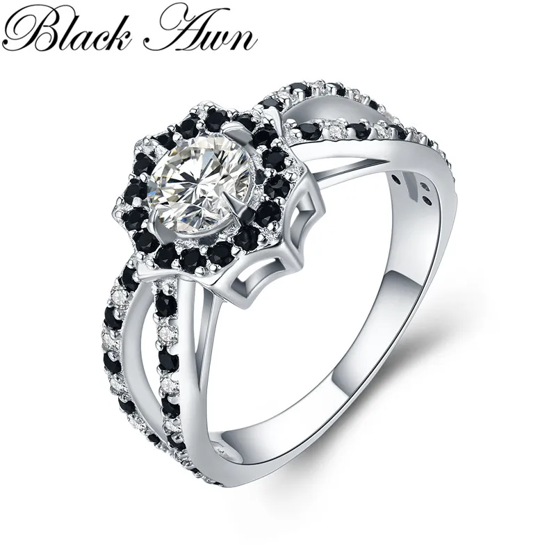 2024 925 Sterling Silver Fine Jewelry Trendy Engagement Bague Black Spinel Women\'s Wedding Ring Anillos De Plata 925 De Ley C088