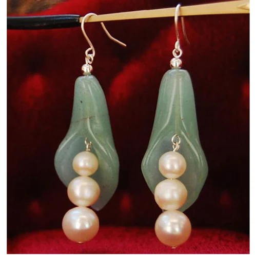 

New Arriver Pearl Green Jades Jewellery,Freshwater Round Pearls Pea Pot Princess Earrings,925 Silver Dangle Earrings Hook