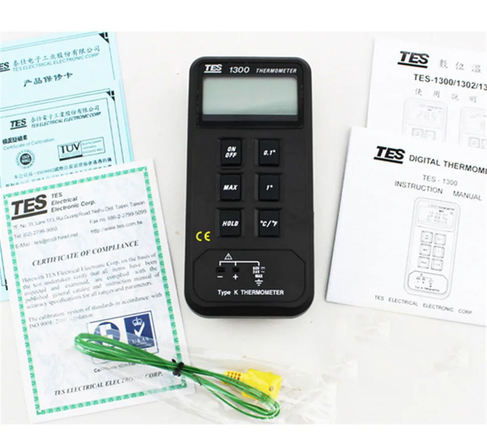 TES1300แบบพกพา Dgital K ประเภท Thermocouple เครื่องวัดอุณหภูมิ