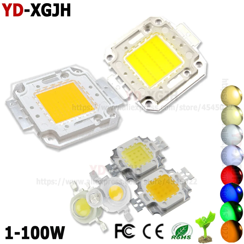 Chip LED COB de alta potencia, luz SMD cálida, blanca, roja, azul y amarilla, 1W, 3W, 5W, 10W, 20W, 30W, 50W, 100W, para exteriores