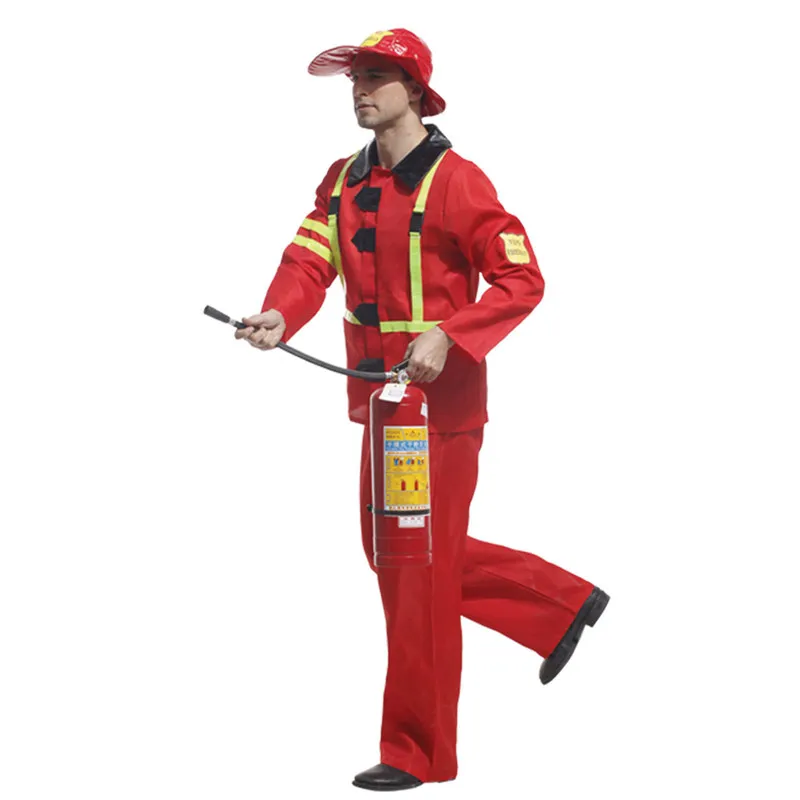 Rode Volwassen Mannen Brandweerman Kostuum Kerst Carnaval Halloween Maskerade Partij Fancy Dress Brandweerman Fire Fighter Cosplay Kleding