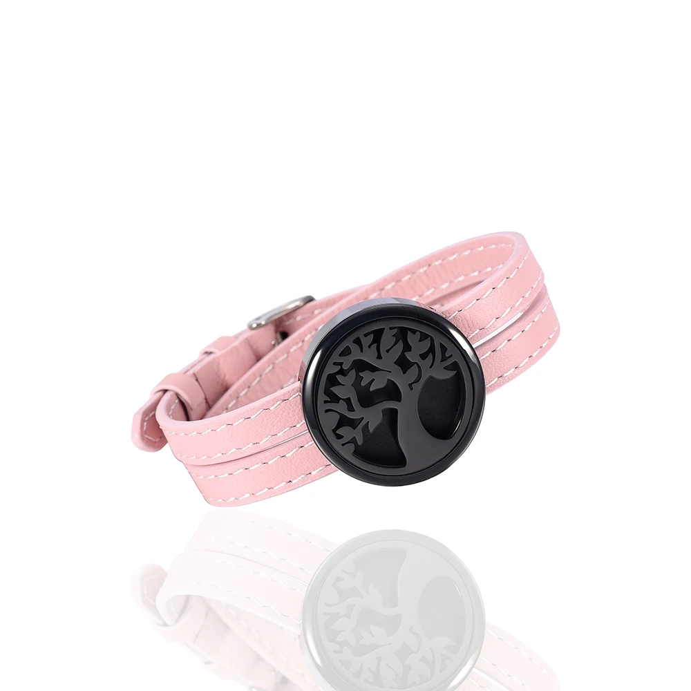 IJC0014 розовый кожаный ремешок из нержавеющей стали, черный циферблат, ароматерапия, диффузор эфирных масел, духи, бесплатные 12 подушечек, браслет на память IJC0014 розовый кожаный ремешок из нержавеющей стали, черный циферблат, ароматерапия, диффузор эфирных масел, духи, бесплатные 12 подушечек, браслет на память