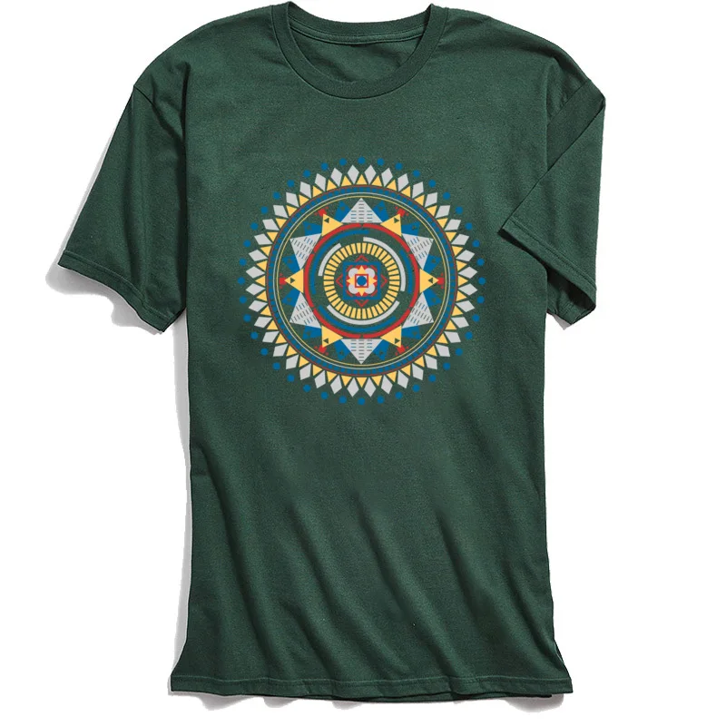 T Shirt for Adult Mandala Printed On Men TShirt Higher State 100% Cotton Tops Birthday Purple Geometric T-shirt Short Sleeve Tee