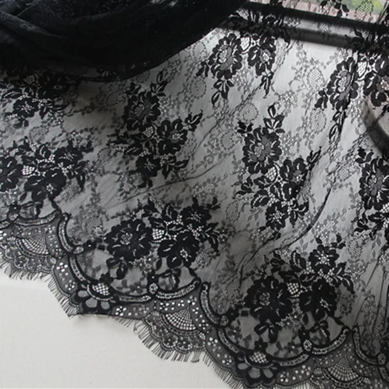 

3yards/pcs French Eyelash Lace Fabric 150cm Width White Black Diy Exquisite Lace Embroidery Clothes Wedding Dress Accessories