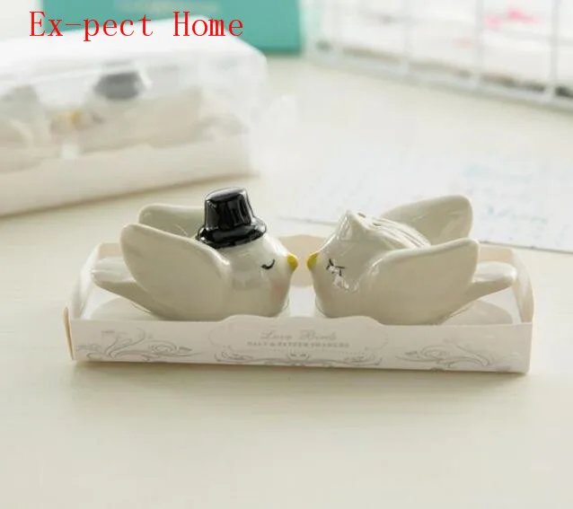 

New 200 pcs=100sets/LOT Bride Groom Angel Love Birds Salt and Pepper Shaker Wedding Favors and Gits for Guest