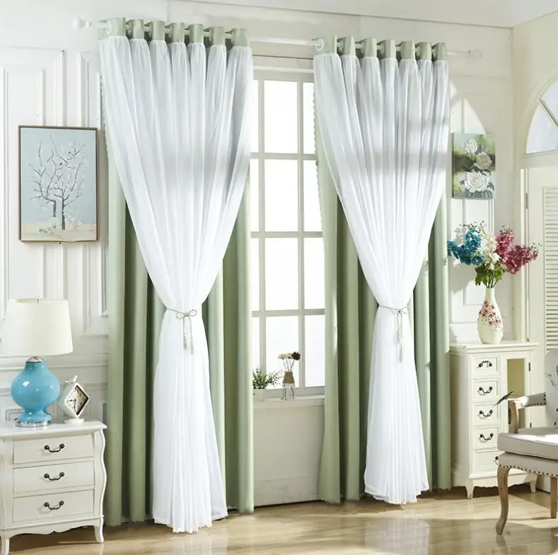 Double Layer Tulle+Black Out Double Curtains Thermal Black Out Curtains with Lining Soft Suede Thick Lining Window Curtains