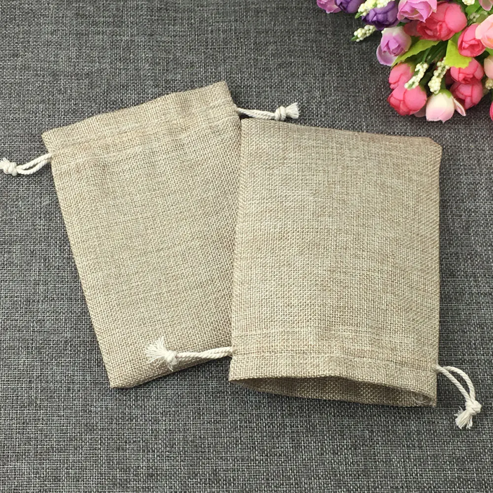 10x14cm Fashion Natural Gifts Jute Bag Cotton Thread Drawstring Bags Jewelry Packaging Display For Wedding/Party/Birthday Pouch