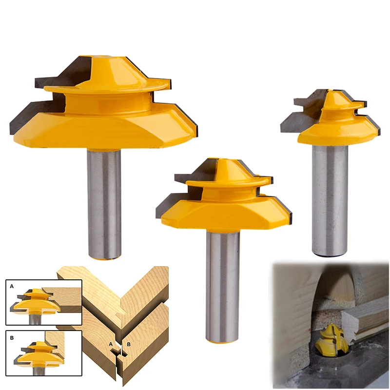 RCT 45 Degree Lock Miter Router Bit 1/2'' Shank Tenon Cutter Milling Cutters For MDF Plywood Wood Cutter Woodworking Tools