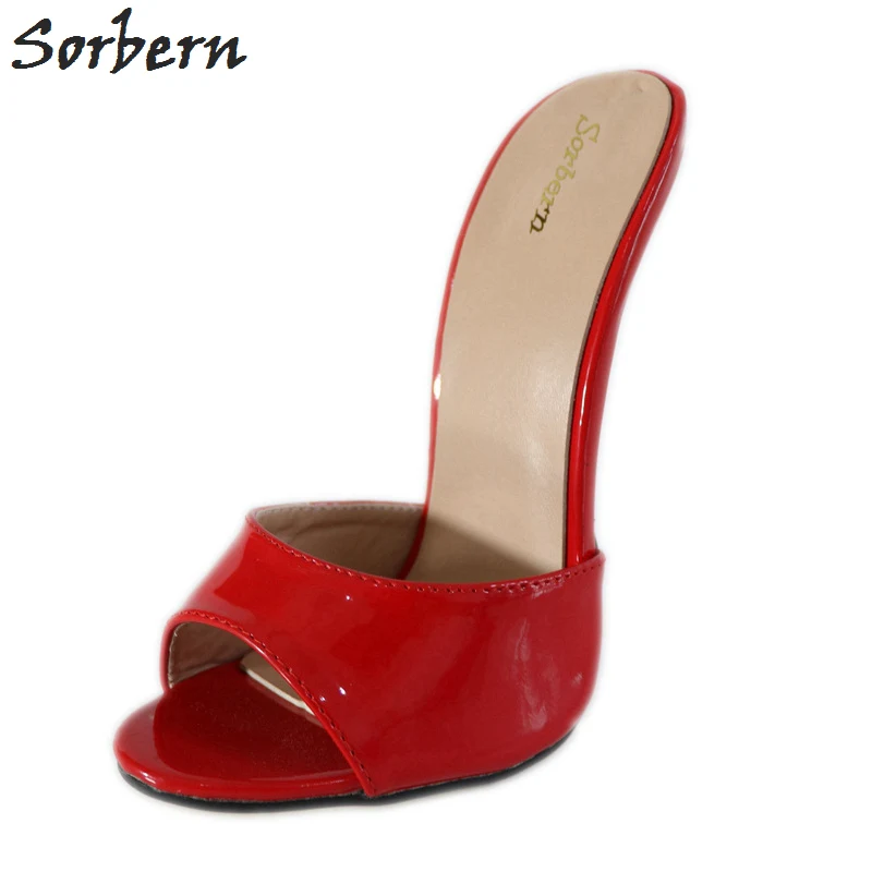 Sorbern Sexy Red 18Cm High Heels Slipper Open Toe Custom Stilettos Summer Shoes Pinup Sandals Alternative Mules Con Tacon