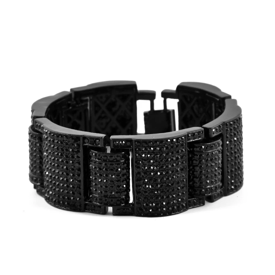 Men Women Hip hop Wide I Square Cross Shape Rhinestone Bracelet Bangle Bling Imitation Stone Chains Link Wristbands Fine Jewelry