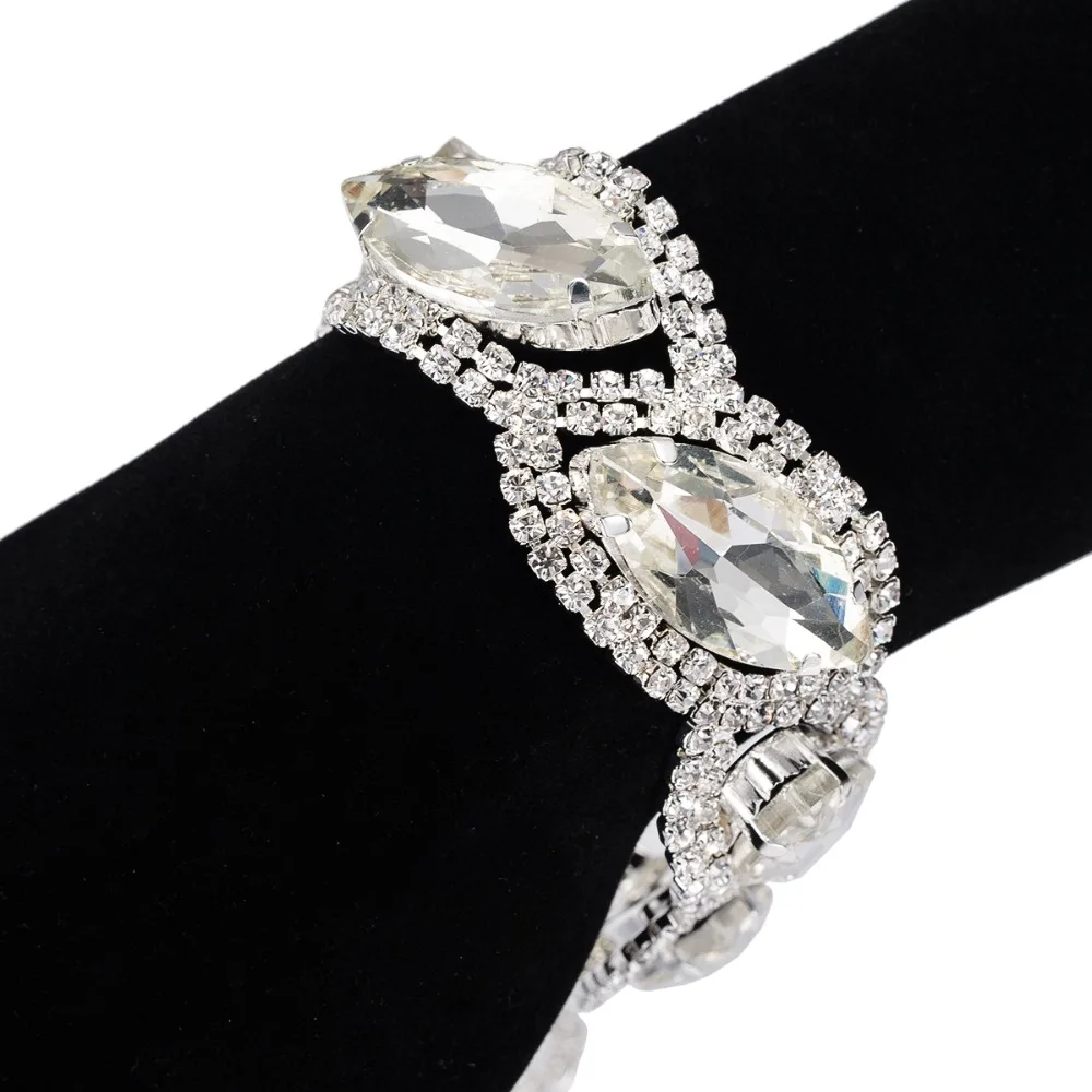 YFJEWE Newest Fashion Indian Elagant Rhinestone Wave Women Bracelets &Bangles Big Glass Stone White Wedding Jewelry  B214