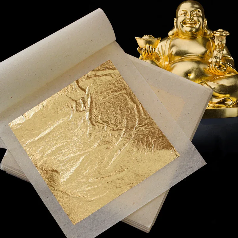 10Pcs 24K Pure Gold Foil Paper Anti-Aging Genuine Gold Leaf Sheets Cake/Coffee Food Decor Edible Gold Leaf DIY Art Gilding Craft